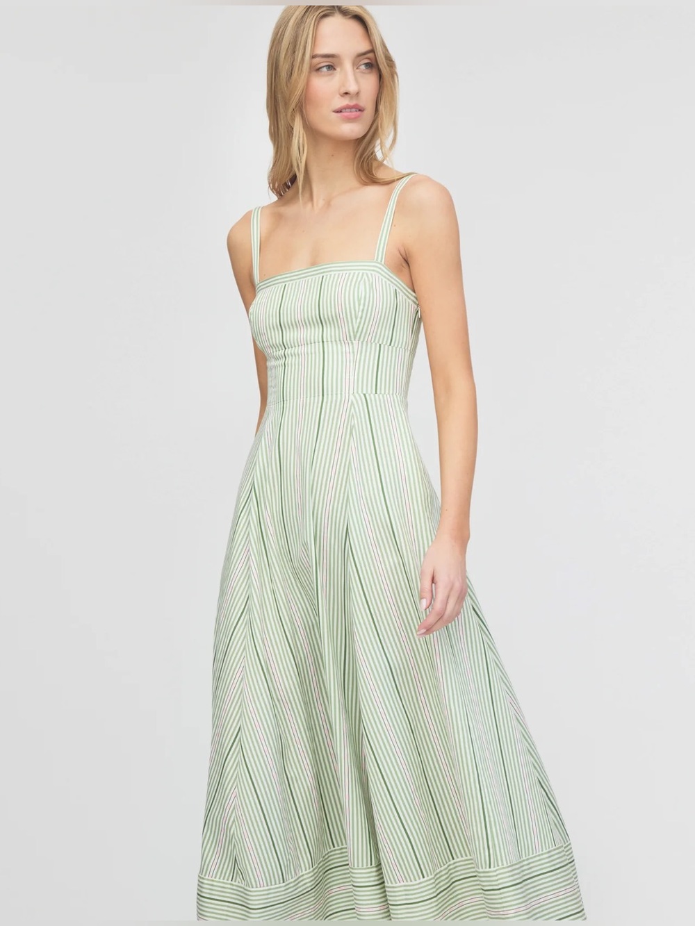 Hill House Margot Dress in Green Jacquard Stripe